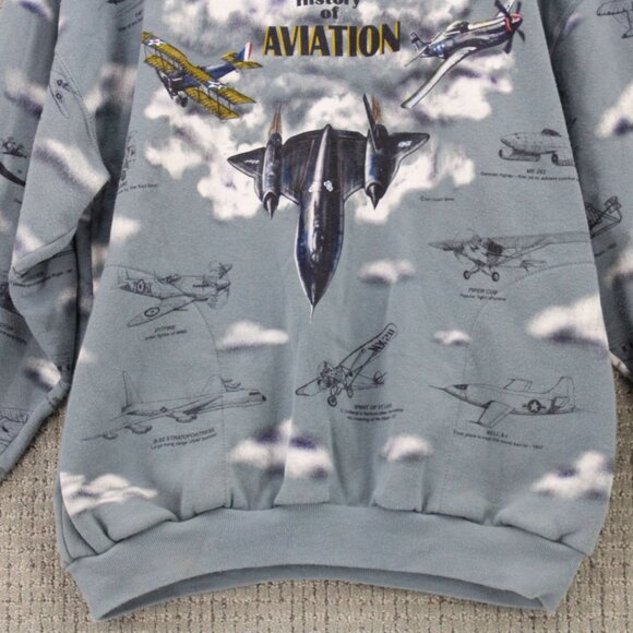 Vintage Art Unlimited Sweatshirt Mens XL History Of Aviation All Over Print 90s - Picture 5 of 9